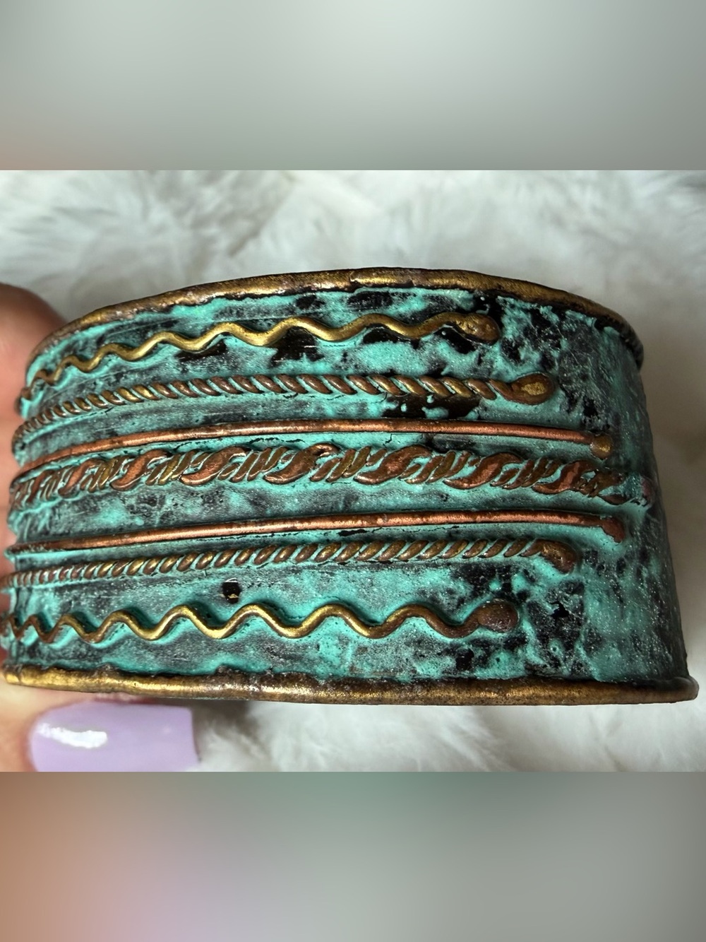 Verdigris Copper Cuff Bracelet Turquoise and Bronze